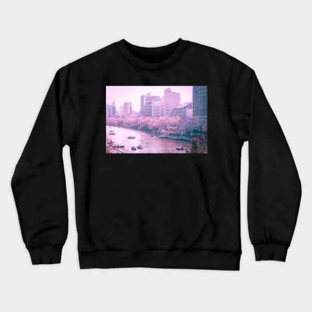 Vaporwave 80s Anime Vibes on a river in Tokyo Japan. Beautiful pink art Crewneck Sweatshirt by TokyoLuv